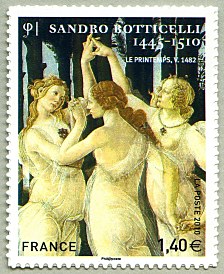 Sandro Botticelli 1445-1510<br />Les trois grâces - Timbre autoadhésif