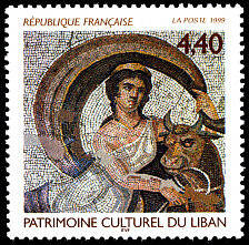 Image du timbre Patrimoine culturel du Liban-Détail de mosaïque «L'enlèvement d'Europe»