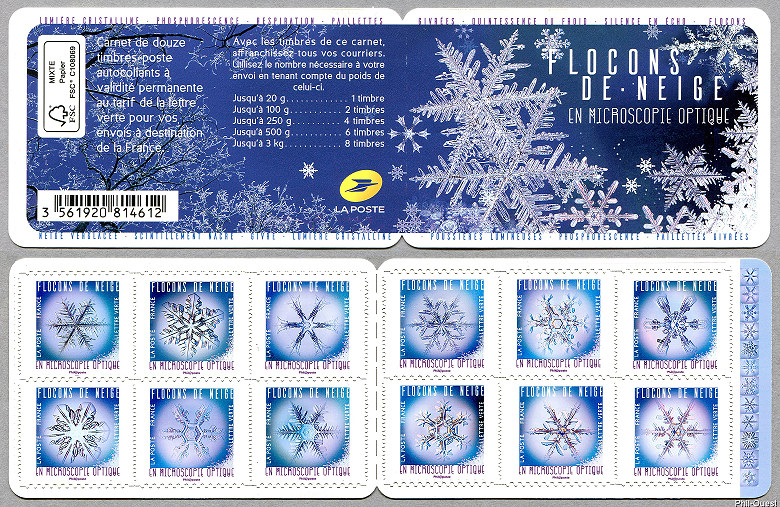 Flocons de neige en microscopie optique - Bande-carnet  de 12 timbres