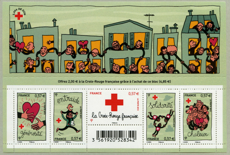 Feuillet de 5 timbres au profit de la Croix-Rouge