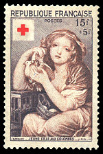 Image du timbre Jeune Fille aux colombes d´après J.B. Greuze