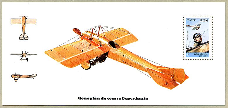 Image du timbre Souvenir philatélique Jules Védrine 1881-1919 - Monoplan de course Deperdussin