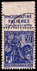 Jeanne  d´Arc<br />5ème centenaire de la délivrance d´Orléans<br />1429-1929<br />Bandeau publicitaire «Phosphatine Falières»
