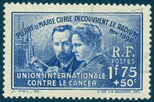Pierre et Marie Curie découvrent le radium<BR>Union internationale contre le cancer