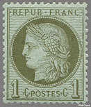 Image du timbre Cérès 1 c vert-olive dentelé