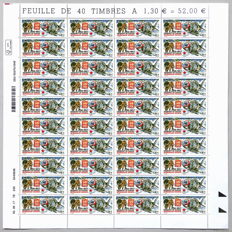 Image du timbre Régiment de chasse  Normandie-Niemen 1942-2017 - Feuille de 40 timbres