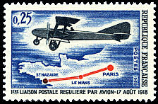 Première liaison postale régulière par avion<BR>Paris -  Le Mans - Saint-Nazaire - 17 août 1918