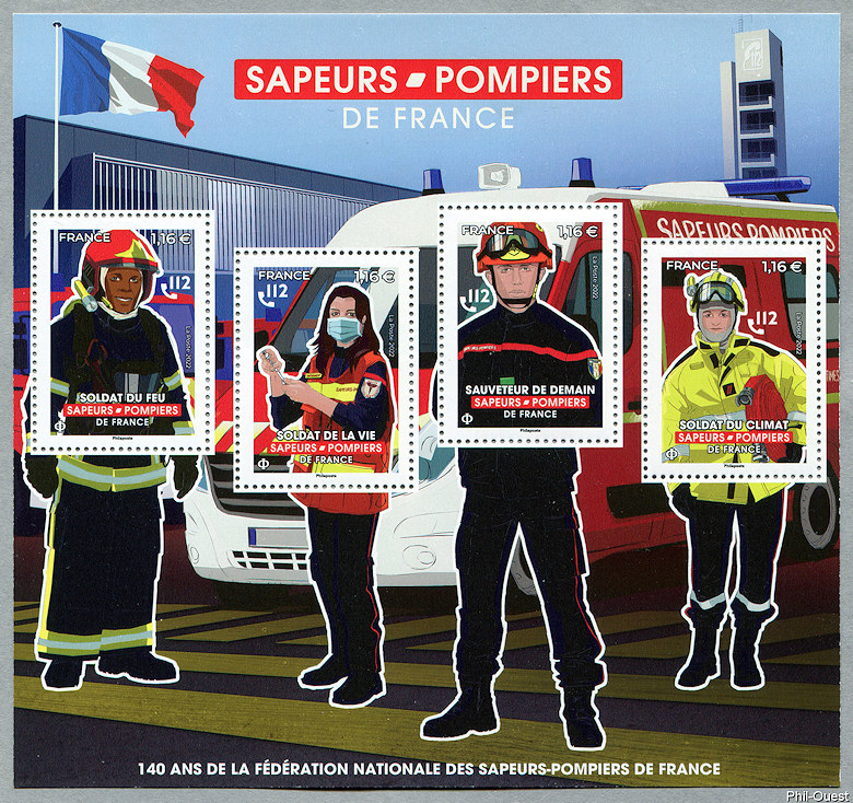 Image du timbre 140 ans de la Fédération Nationale des Sapeurs-Pompiers de France