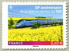30<sup>e</sup> anniversaire de la mise en service du TGV<br />Timbre autoadhésif