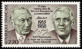 Image du timbre XXVe anniversaire du traité sur la  coopération franco-allemande 1963-1988
-
25 Jahre vertrag über die Deutsch-Französische zusammenarbeit
