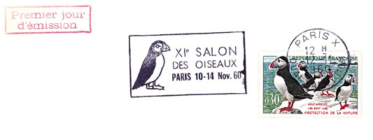 Flamme d´oblitération de Paris«XIème salon des oiseaux - Paris 10-14 Nov. 60»