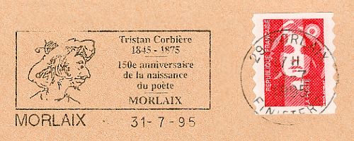 Flamme d´oblitération de Morlaix
150ème anniversaire de la naissance du poète de Tristan Corbière