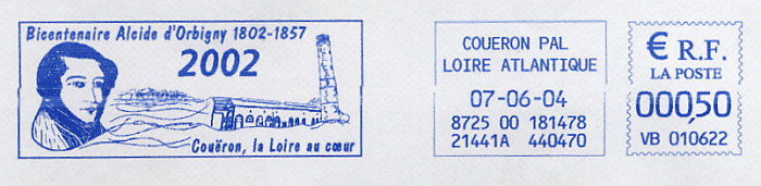 Empreinte de machine à affranchir de Couëron«Bicentenaire Alcide d'Orbigny 1802-1857
Couëron, la Loire au coeur»