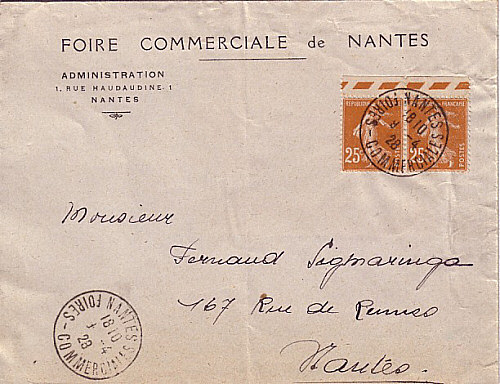 Timbre à date de Nantes Foire
Bureau temporaire de la foire commerciale de Nantes