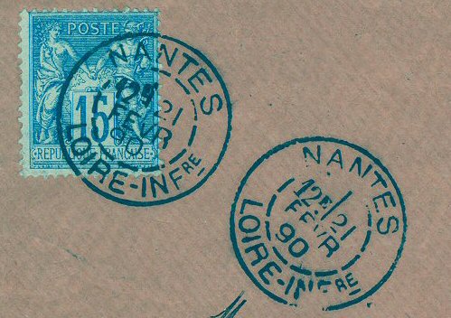 Timbres à date de Nantes
Ce timbre à date, 100 ans après la création du département porte le nom « Loire Inférieure». Le département sera renommé «Loire Atlantique» en 1957 pour éviter le terme inférieur qui sied si peu aux bretons et ligériens