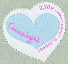Coeur Courrèges  issu du bloc-feuillet<br />inscriptions en rose