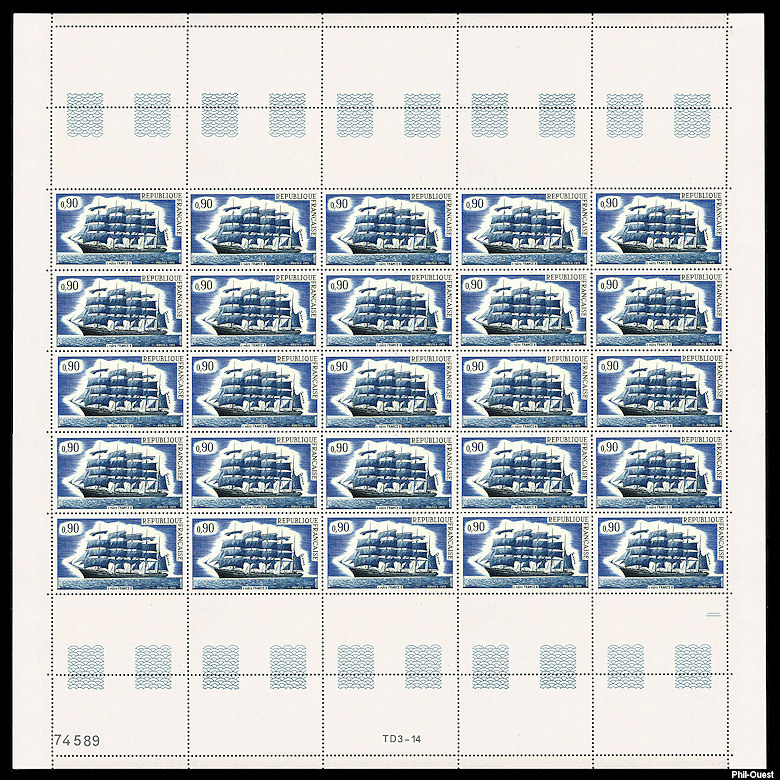 La feuille de  25 timbres du voilier 5 mâts France II -