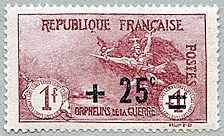 Image du timbre La Marseillaise carmin 1F+25c surchargé sur 1F