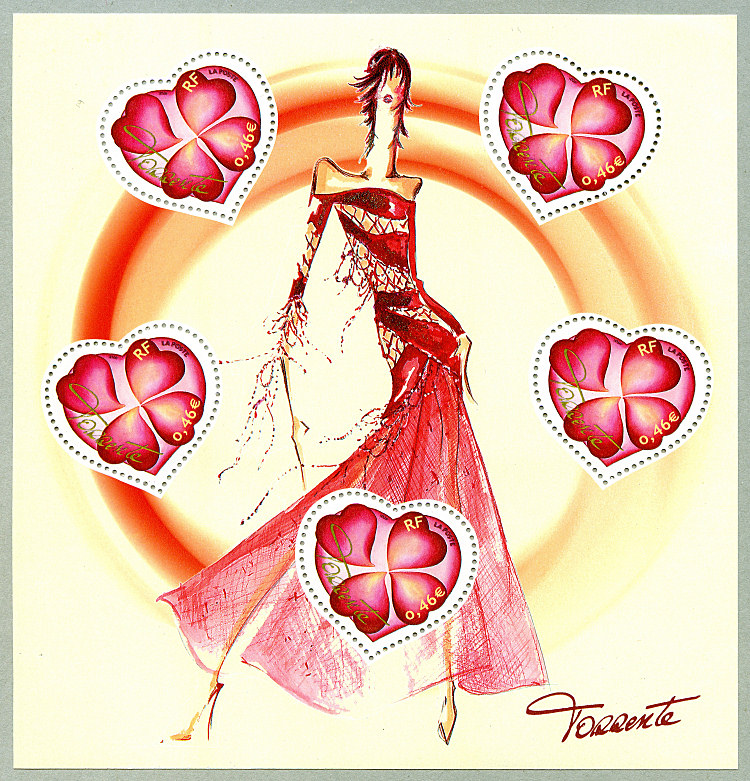 Image du timbre Le bloc-feuillet des coeurs de Torrente avec trèfle à 4 feuilles
