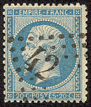 Napoléon III 20 c bleu dentelé
