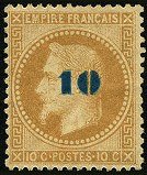 Napoléon III 10c bistre surchargé bleu
