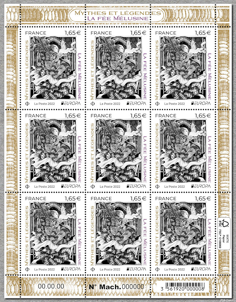 Mythes et légendes - La fée Mélusine - La feuille de 9 timbres