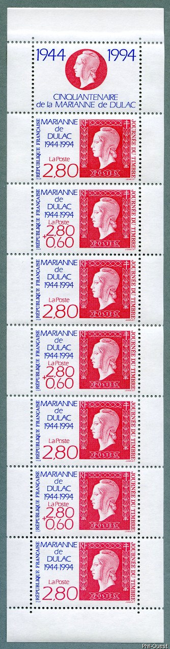 Journée du timbre 1994<br />Carnet du 50ème anniversaire de la Marianne de Dulac