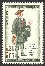 Journée du timbre 1961<BR>facteur de la petite Poste de Paris 1760