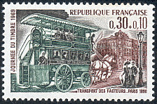 Journée du timbre 1969<BR>Omnibus de transport des facteurs vers 1890