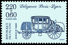 Journée du timbre 1989<BR>Diligence Paris-Lyon - bleu-gris sur bleu clair 