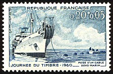 Journée du timbre 1960<br />Pose d´un câble sous-marin
