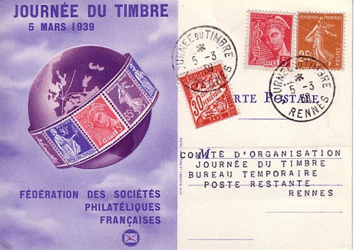 Image du timbre Journée du Timbre 1939 - Carte FSPF aux organisateurs