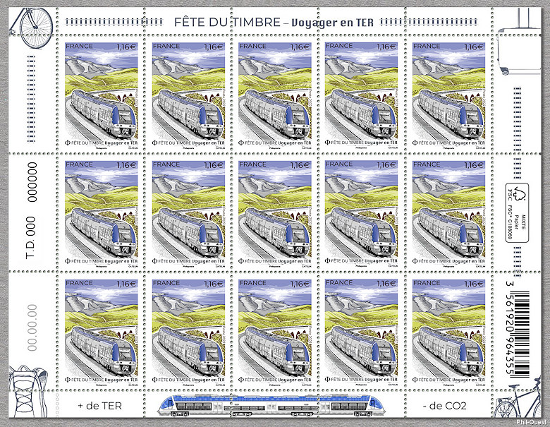 Voyager en TER - Feuille de 15 timbre