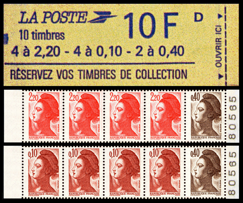 Image du timbre Carnet mixte République, type Liberté4 timbres à 2 ,20 F, 4 à 0,10 F et 2 à 0,40 F