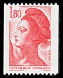 République, type Liberté - 1F80 rouge<BR>timbre pour roulette