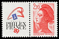 République, type Liberté - 2F20 rouge<BR>PhilexFrance 89<BR>7-17 juillet 1989