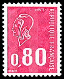 Marianne de Béquet - 80c rouge<BR>Taille douce - 3 bandes phosphore