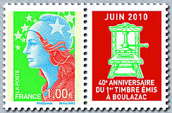 Image du timbre Marianne de Beaujard et vignette Juin 2010-Périgueux 1ère émission-Héliogravure - état 3