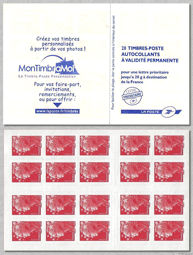 Image du timbre Carnet de 20 Marianne de Beaujard autoadhésives-MonTimbraMoi pour vos faire-part, invitations, remerciements ou pour offrir
