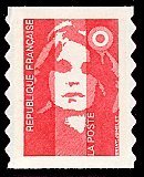 Image du timbre Marianne de Briat rouge-Timbre pour carnet, sans valeur faciale autoadhésif à bords ondulés