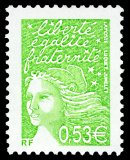 Image du timbre Marianne de Luquet 0,53 € vert-jaune