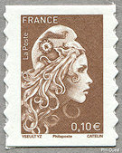 Image du timbre Marianne d'Yseult Digan-Autoadhésif complémentaire 0,10 € brun-rouge - Mention Philaposte