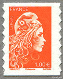 Image du timbre Marianne d'Yseult Digan-Autoadhésif complémentaire 1 € orange - Mention Philaposte
