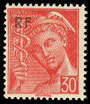 Image du timbre Mercure 30c rougeLégende «Postes  Françaises» surchargé «RF»