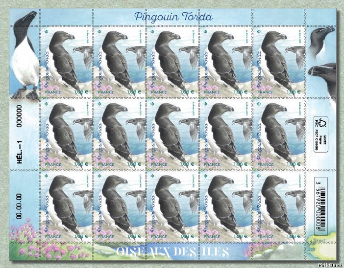 Feuille de15 timbres du «Pingouin torda»