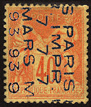 Image du timbre Seconde période - Surcharge sur 5 lignes
-
Type Sage 40c rouge orangé sur paille