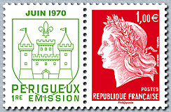 Image du timbre République de Cheffer et vignette Juin 2010-Périgueux 1ère émission-Sérigraphie