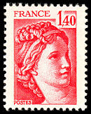 Image du timbre Sabine 1F40 rouge2 bandes de phosphore