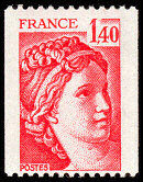 Image du timbre Sabine 1F40 rouge pour roulette2 bandes de phosphore