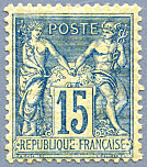 Image du timbre Groupe «Paix et Commerce»Type Sage 15c bleu sur papier quadrillé